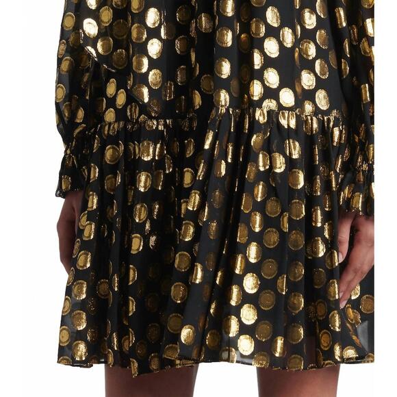 NEW ULLA JOHNSON loretta silk long sleeve mini dress in obsidian - Picture 3 of 4